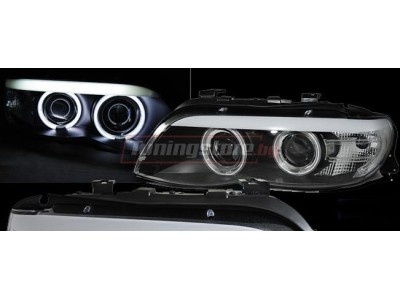 Фарове за BMW X5 с ангелски очи (2003 - 2007) - черни