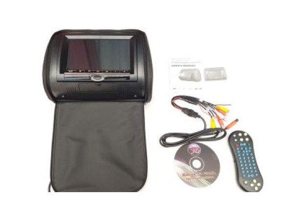 7" DVD плеър в подглавник с USB и безжичен джойстик за видеоигри - черен