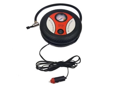 Компресор за гуми с манометър, 12V с букса за запалка - кръгъл