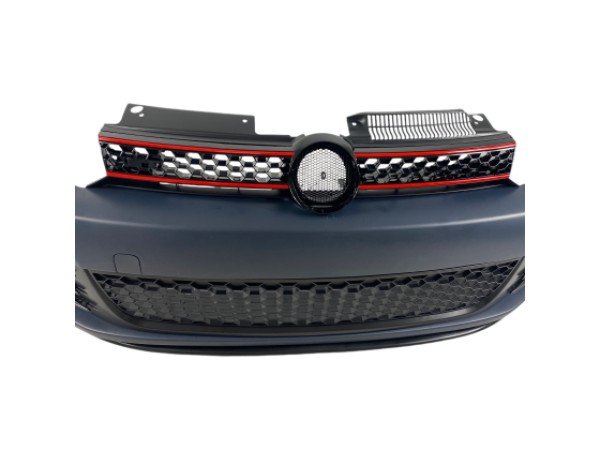 Предна броня за VW GOLF 6 с решетка и халогени - GTI дизайн груднирана