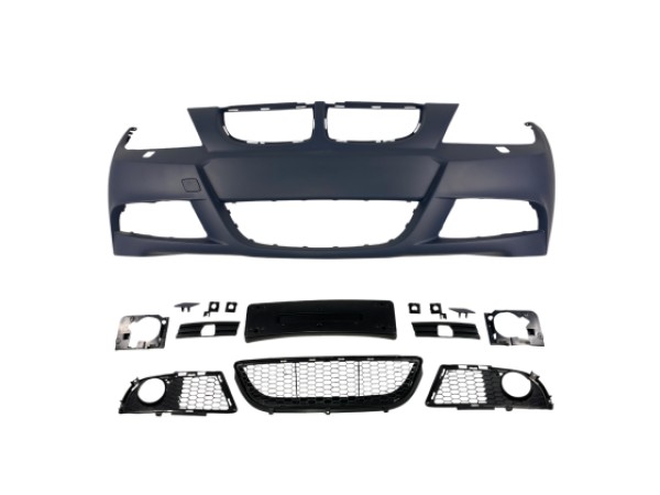 Предна броня за BMW E90 / E91 2005-2008 - M-Tech дизайн с отвори за пръскалки, без парктроник грундирана