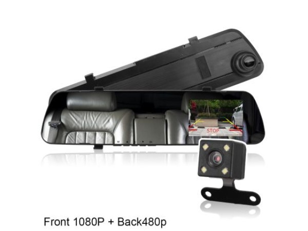 Видеорегистратор DVR 1080 FULL HD с 4" LCD дисплей в огледалото и камера за задно виждане и запис