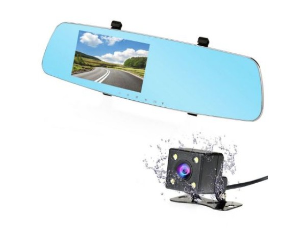 Видеорегистратор DVR 1080 FULL HD с 4" LCD дисплей в огледалото и камера за задно виждане и запис
