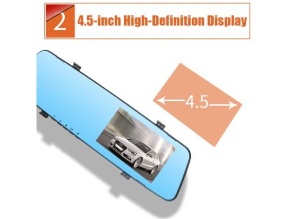 Видеорегистратор DVR 1080 FULL HD с 4" LCD дисплей в огледалото и камера за задно виждане и запис