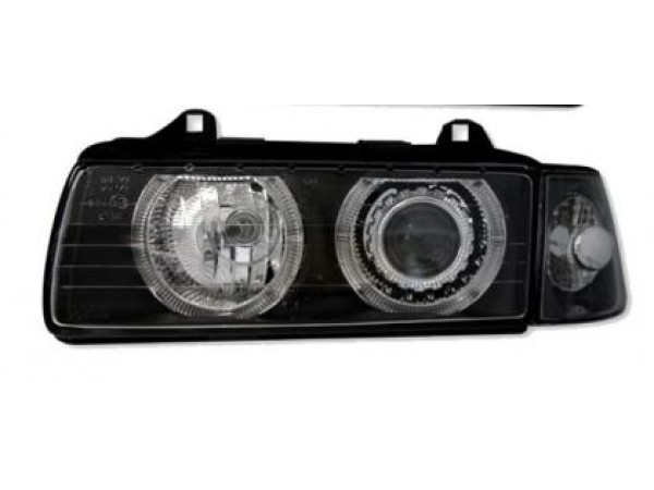 Кристални фарове за BMW E36 Angel Eyes (1991-2000) 4d sedan - черни