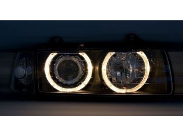 Кристални фарове за BMW E36 Angel Eyes (1991-2000) 4d sedan - черни